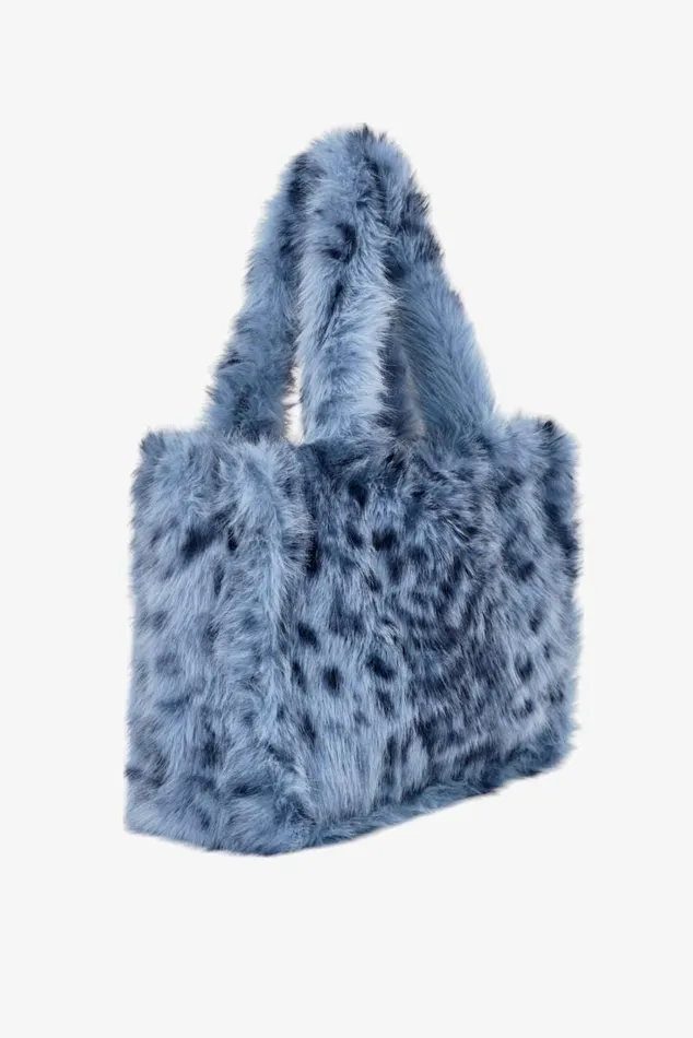 Women JADE LEO Faux Fur Tote Bag Blue Leopard LAMARQUE Bags Women JADE LEO Faux Fur Tote Bag Blue Leopard LAMARQUE Bags
