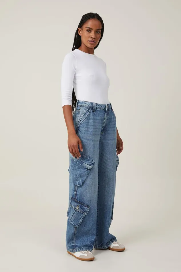 Women Jeans Cotton On Cargo Super Baggy Jean Surfers Blue