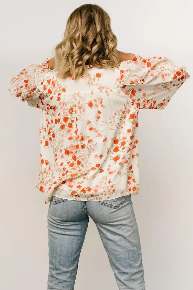 Women Karlie Long Sleeve Ruffle Top Ivory Red Multi Baltic Born Blouses and Shirts Women Karlie Long Sleeve Ruffle Top Ivory Red Multi Baltic Born Blouses and Shirts