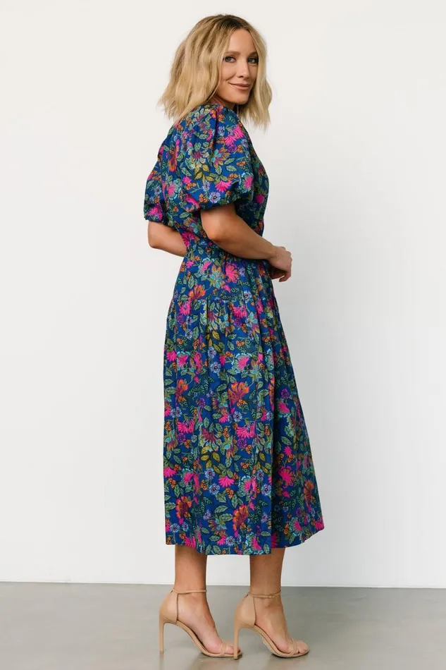 Women Karol Puff Sleeve Midi Dress Blue Multi Baltic Born Midi Dresses Women Karol Puff Sleeve Midi Dress Blue Multi Baltic Born Midi Dresses