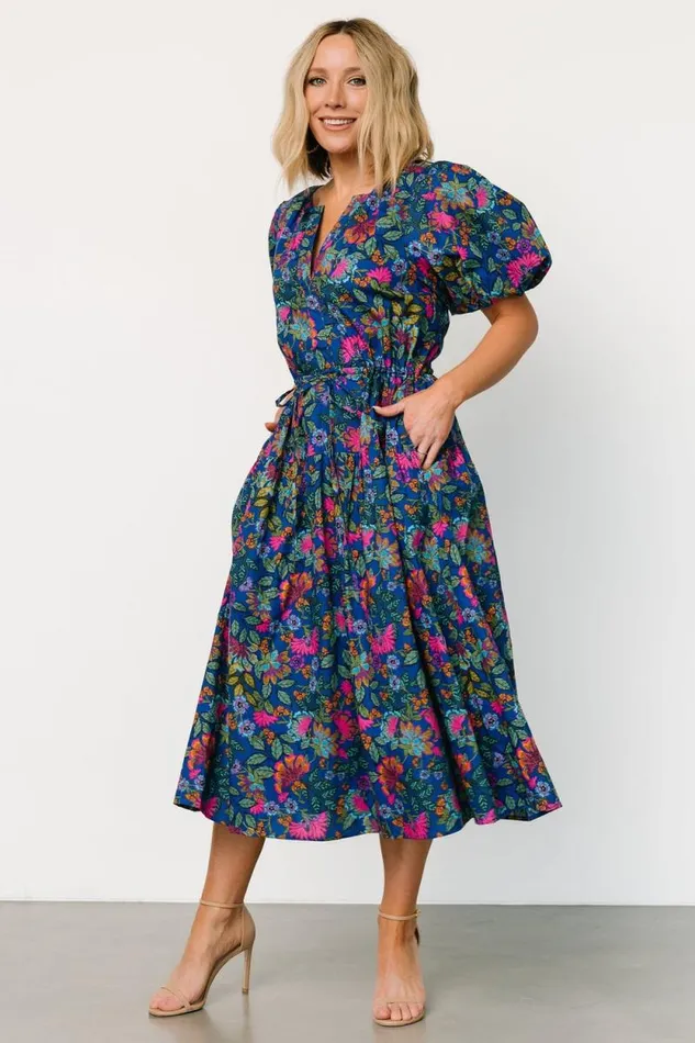 Women Karol Puff Sleeve Midi Dress Blue Multi Baltic Born Midi Dresses Women Karol Puff Sleeve Midi Dress Blue Multi Baltic Born Midi Dresses
