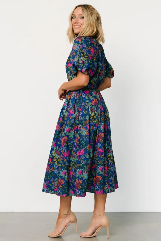 Women Karol Puff Sleeve Midi Dress Blue Multi Baltic Born Midi Dresses Women Karol Puff Sleeve Midi Dress Blue Multi Baltic Born Midi Dresses