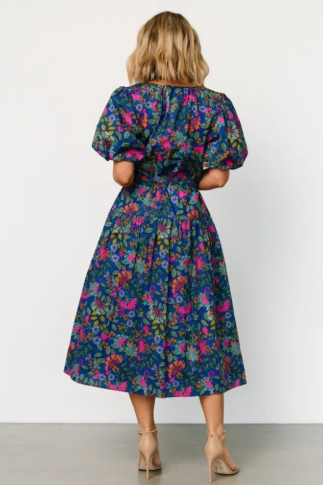 Women Karol Puff Sleeve Midi Dress Blue Multi Baltic Born Midi Dresses Women Karol Puff Sleeve Midi Dress Blue Multi Baltic Born Midi Dresses