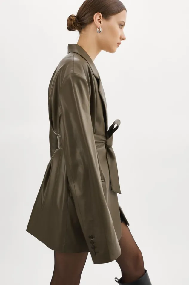 Women Kassandra Faux Leather Oversized Blazer Khaki LAMARQUE Dresses Women Kassandra Faux Leather Oversized Blazer Khaki LAMARQUE Dresses
