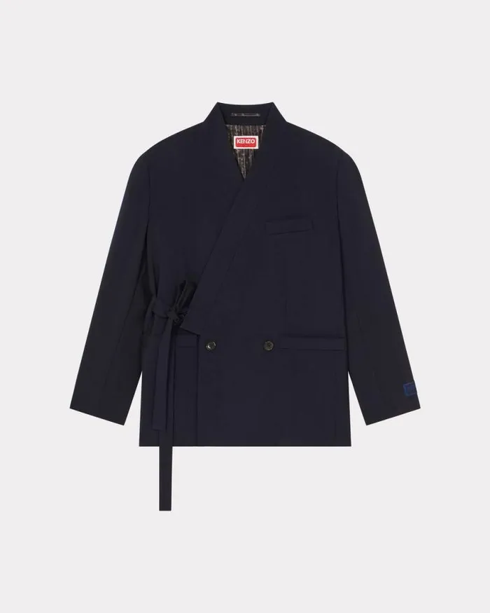 Women Kimono Blazer In Virgin Wool Midnight Blue Kenzo Jackets And Coats