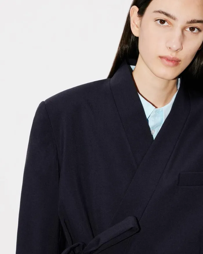 Women Kimono Blazer In Virgin Wool Midnight Blue Kenzo Jackets And Coats