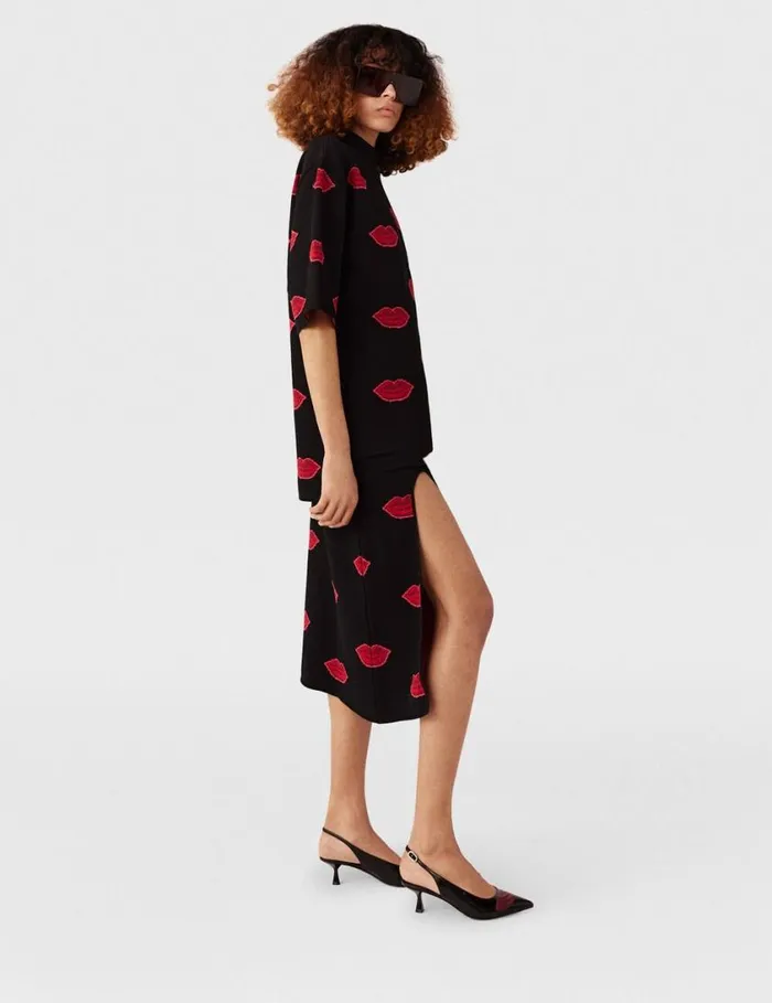 Women Lips Graphic Knit HighNeck Top Black And Red Stella McCartney Knitwear Women Lips Graphic Knit HighNeck Top Black And Red Stella McCartney Knitwear