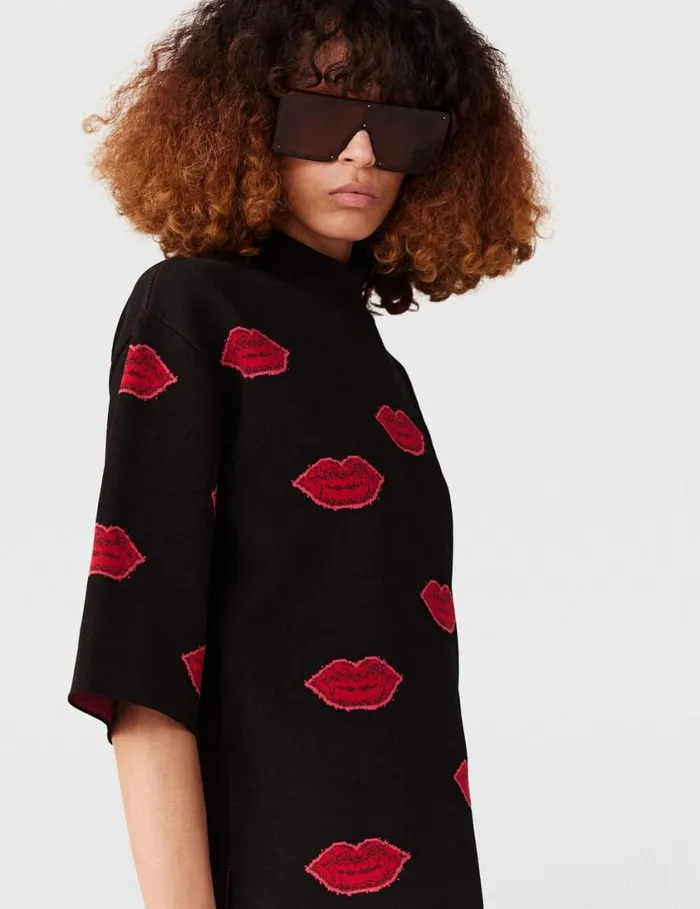 Women Lips Graphic Knit HighNeck Top Black And Red Stella McCartney Knitwear Women Lips Graphic Knit HighNeck Top Black And Red Stella McCartney Knitwear