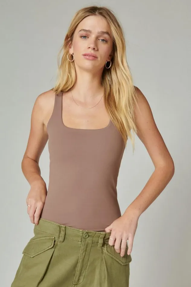 Women Lucky Brand All Tops Square Neck Layering Tank Deep Taupe