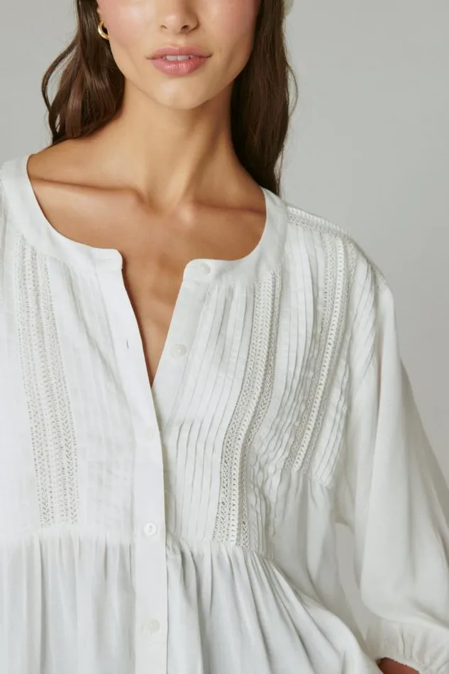 Women Lucky Brand All Tops Textured Pintuck Blouse Whisper White