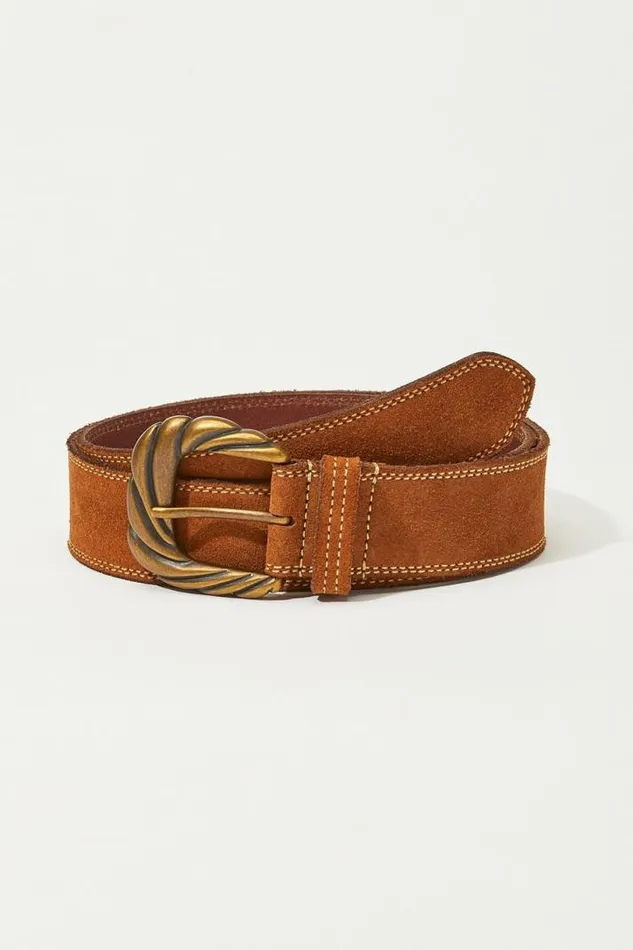 Women Lucky Brand Belts Suede Oversized Buckle Belt Medium Brown