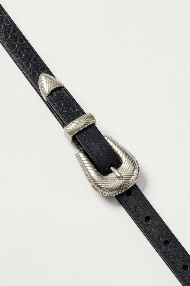 Women Lucky Brand Belts Western Embossed Belt Black