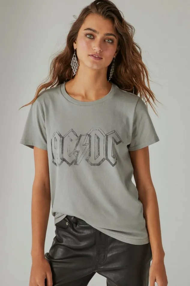 Women Lucky Brand Graphic Tees Acdc Crew Tee Neutral Grey