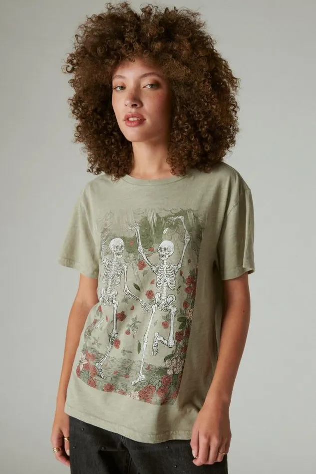 Women Lucky Brand Graphic Tees Grateful Dead Rose Dance Boyfriend Tee London Fog