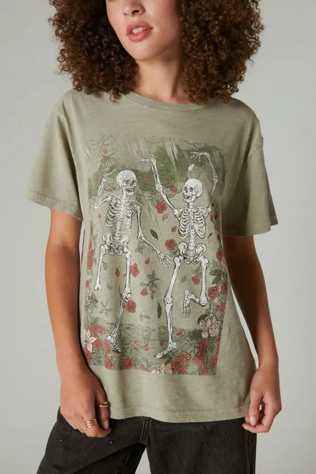Women Lucky Brand Graphic Tees Grateful Dead Rose Dance Boyfriend Tee London Fog