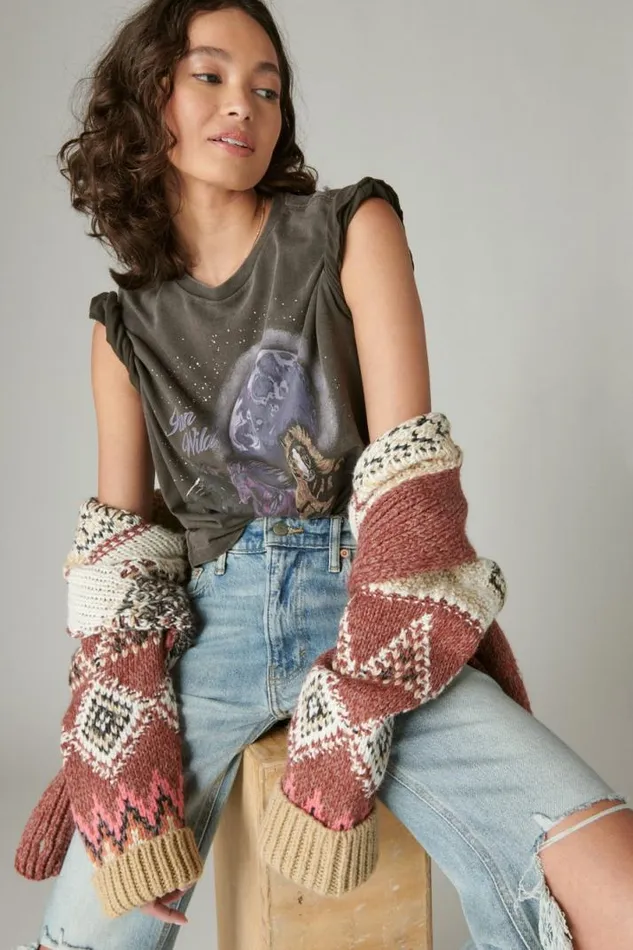 Women Lucky Brand Graphic Tees Run Wild Boyfriend Tee After Dark