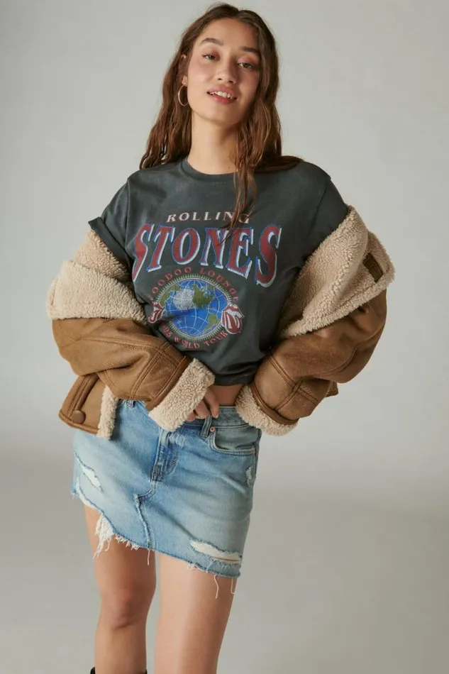 Women Lucky Brand Graphic Tees Stones Voodoo Lounge Boyfriend Tee Jet Set
