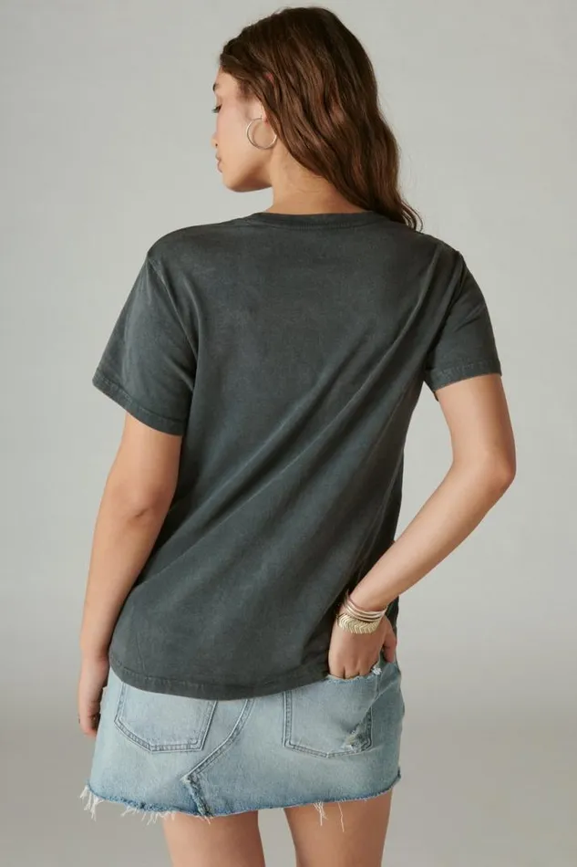 Women Lucky Brand Graphic Tees Stones Voodoo Lounge Boyfriend Tee Jet Set