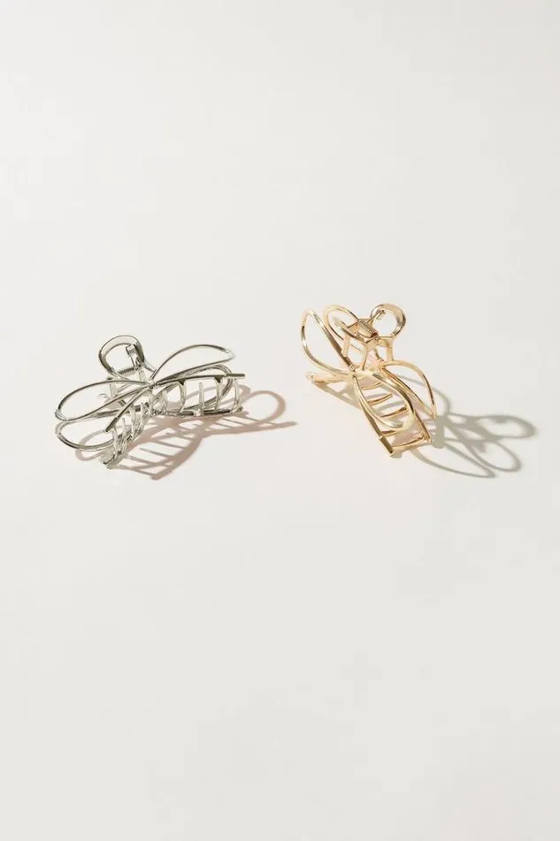 Women Lucky Brand Hair Accessories Metal Bow Ribbon Claw Clip Set Gold