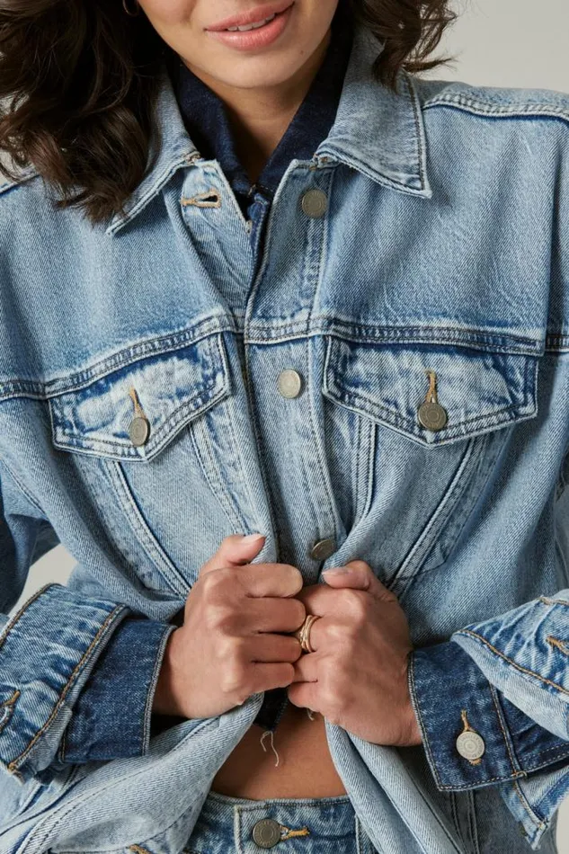 Women Lucky Brand Jackets and Outerwear Relaxed Denim Trucker Jacket Ripple
