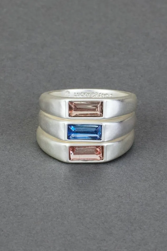 Women Lucky Brand Jewelry Multi Color Set Stone Ring Stack Silver