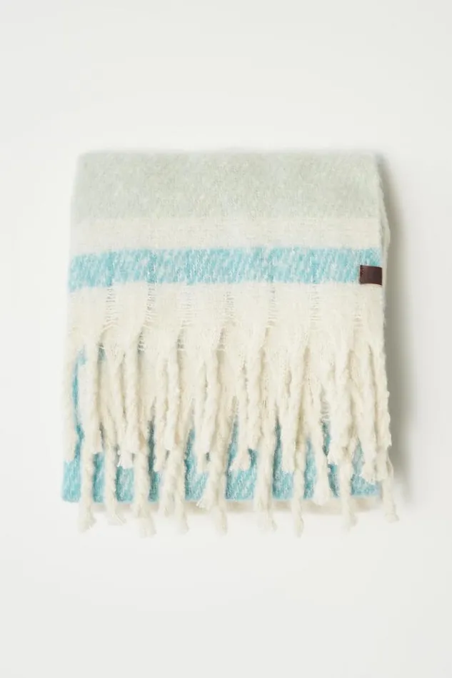 Women Lucky Brand Scarves and Bandanas Chunky Stripe Blanket Scarf Medium Light Green