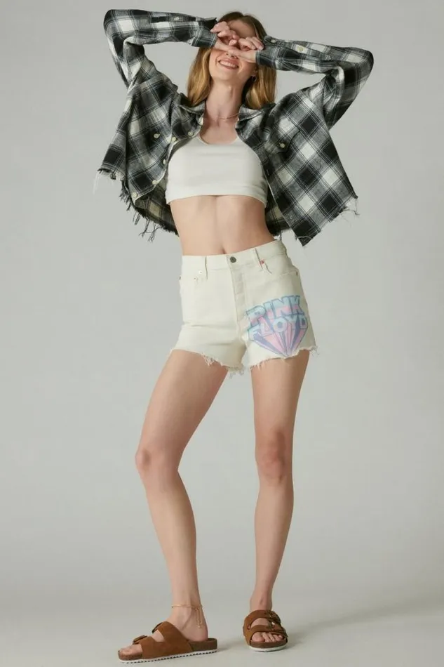 Women Lucky Brand Shorts Pink Floyd High Rise Mom Short Floyd