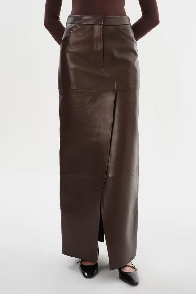Women MARIETTE Leather Maxi Skirt Dark Brown LAMARQUE Skirts