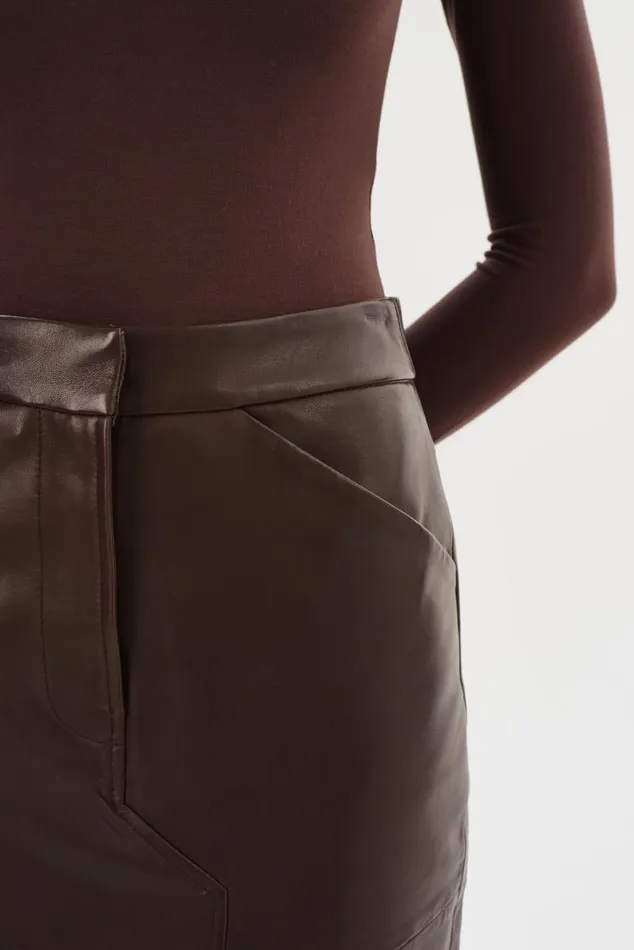 Women MARIETTE Leather Maxi Skirt Dark Brown LAMARQUE Skirts
