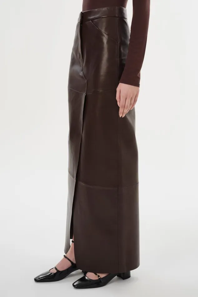 Women MARIETTE Leather Maxi Skirt Dark Brown LAMARQUE Skirts