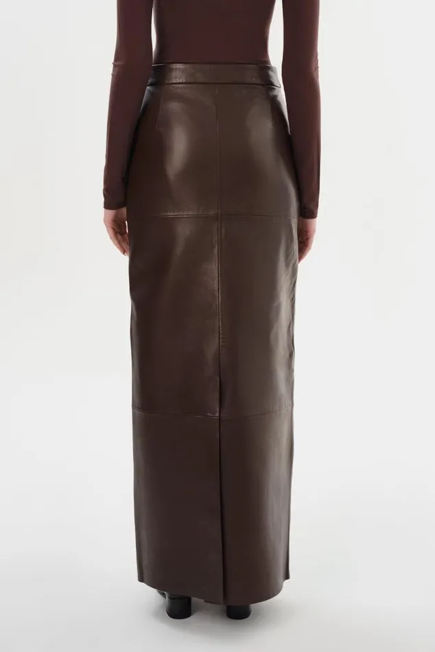 Women MARIETTE Leather Maxi Skirt Dark Brown LAMARQUE Skirts