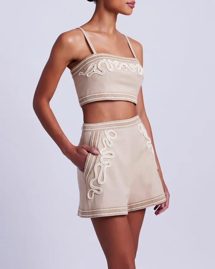 Women Matching Sets PatBO Embroidered Linen Top Sand
