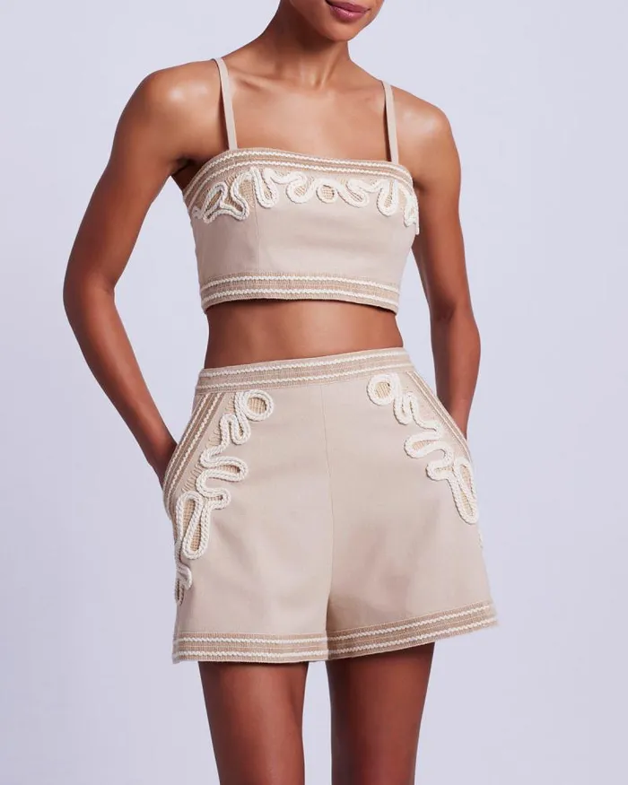 Women Matching Sets PatBO Embroidered Linen Top Sand
