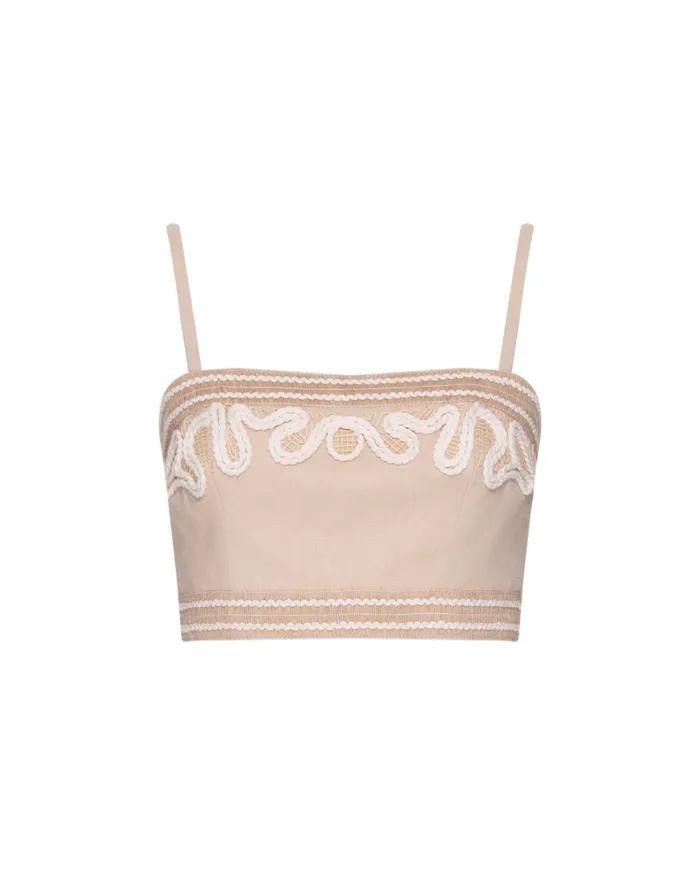 Women Matching Sets PatBO Embroidered Linen Top Sand