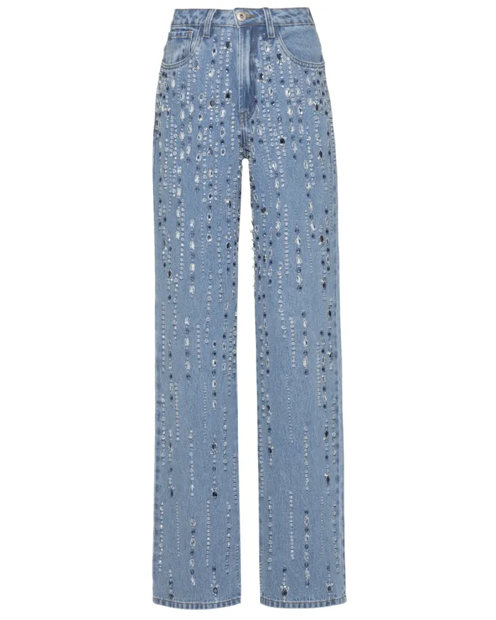 Women Matching Sets PatBO HandBeaded Straight Leg Jeans Denim