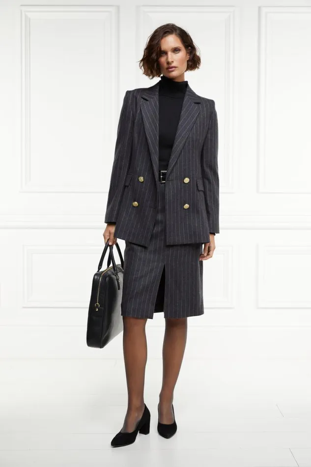 Women Mayfair Pencil Skirt Charcoal Pinstripe Holland Cooper Tailoring