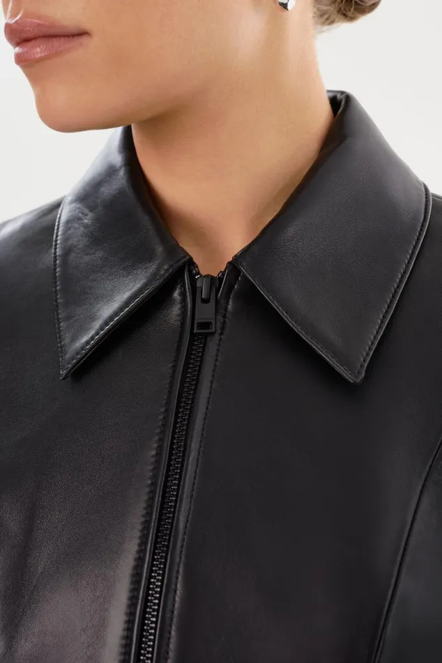 Women OCEANA Fitted Leather Jacket Black LAMARQUE Leather Jackets
