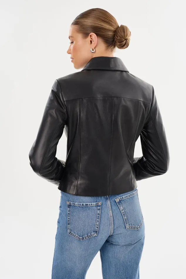 Women OCEANA Fitted Leather Jacket Black LAMARQUE Leather Jackets