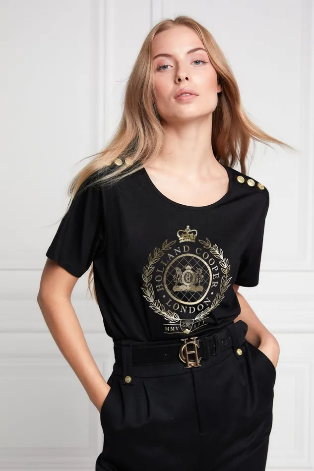 Women Ornate Crest Tee Black Holland Cooper Tees Women Ornate Crest Tee Black Holland Cooper Tees