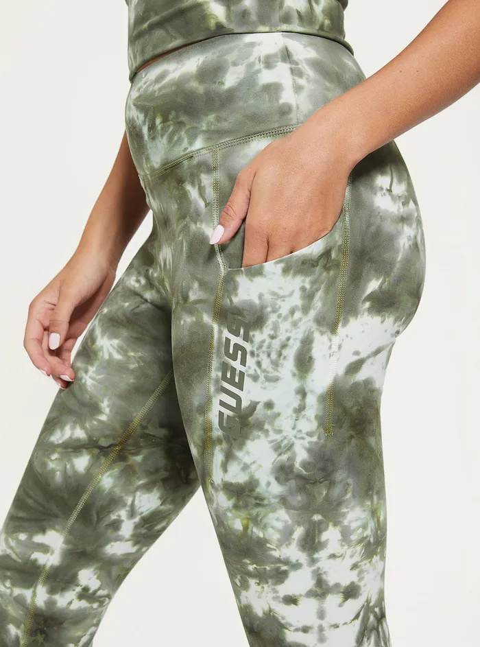 Women Pants GUESS Green Tie Dye Eudora Active Leggings