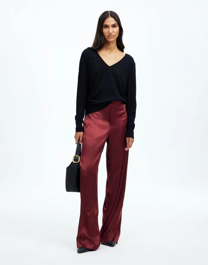 Women Pants Madewell PullOn Straight Pants In Stretch Satin Cabernet