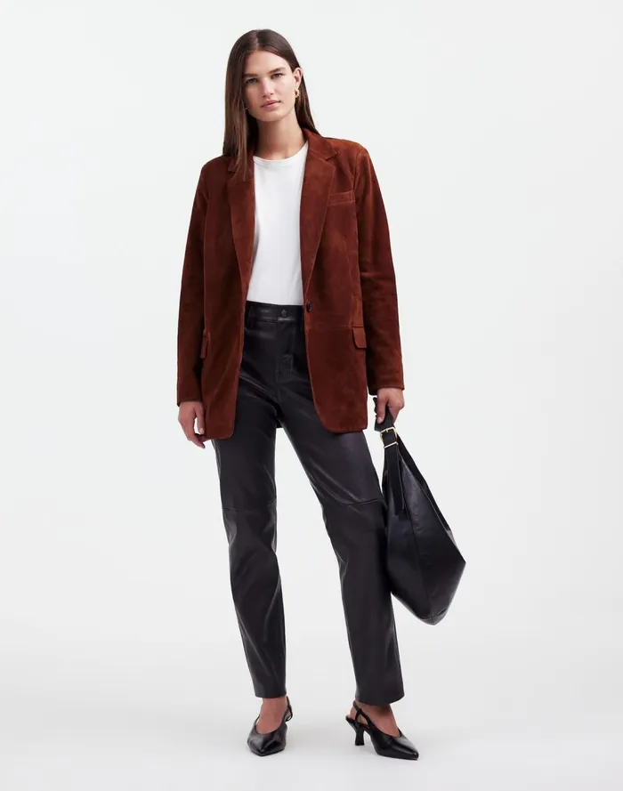 Women Pants Madewell The 03990s Straight MidRise Pant In Leather True Black