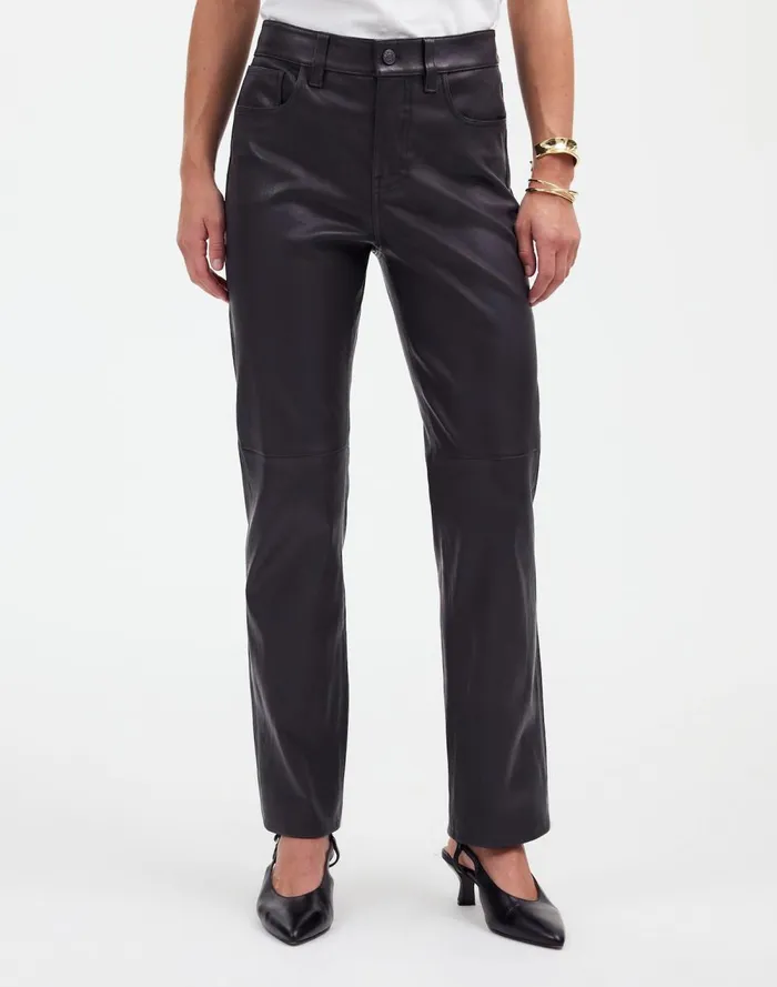 Women Pants Madewell The 03990s Straight MidRise Pant In Leather True Black