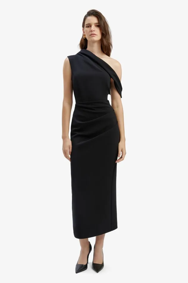 Women Party Dresses Bardot Maeve Asymmetric Midi Dress In Black Black Women Party Dresses Bardot Maeve Asymmetric Midi Dress In Black Black