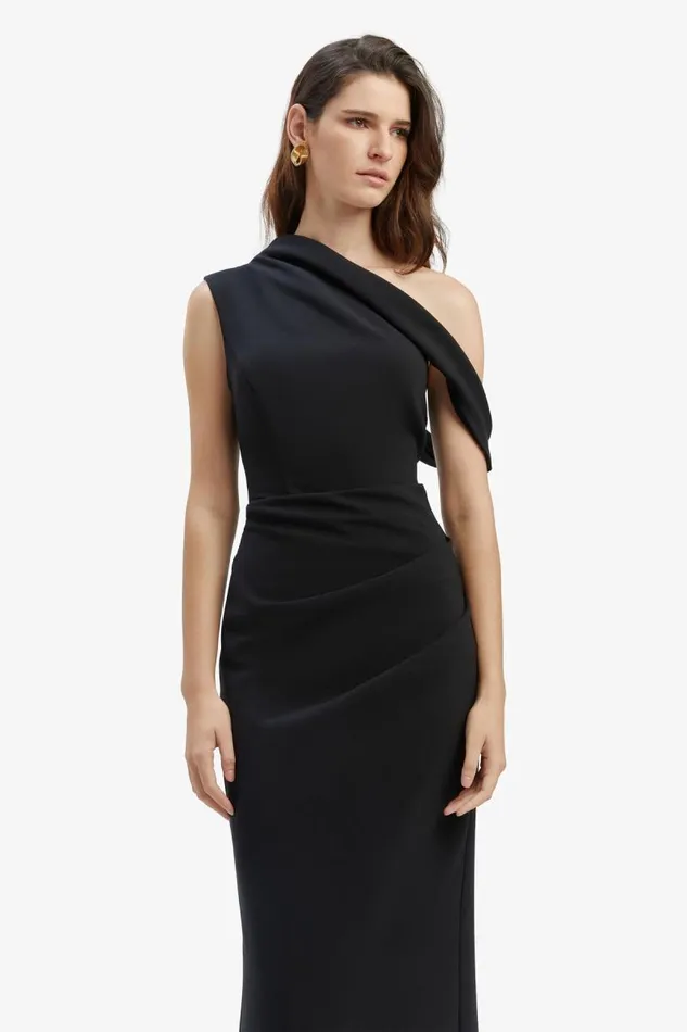 Women Party Dresses Bardot Maeve Asymmetric Midi Dress In Black Black Women Party Dresses Bardot Maeve Asymmetric Midi Dress In Black Black