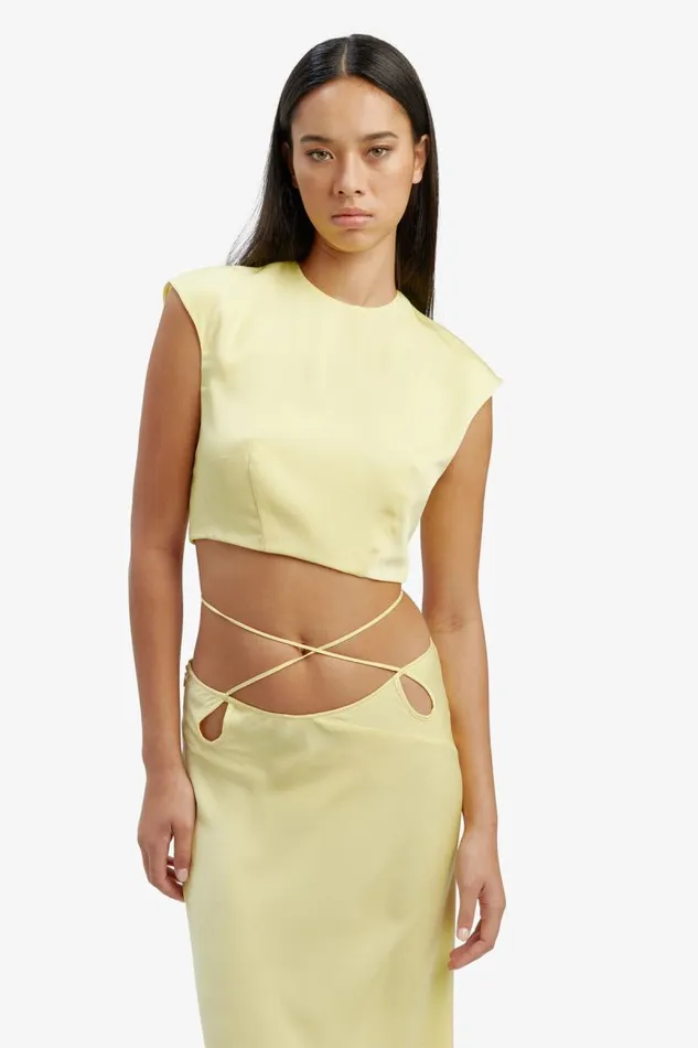 Women Party Tops Bardot Anya Satin Top In Canary Yellow Canary Yellow Women Party Tops Bardot Anya Satin Top In Canary Yellow Canary Yellow