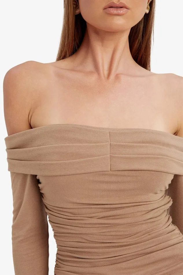Women Party Tops Bardot Elsa Off The Shoudler Top In Taupe Taupe Women Party Tops Bardot Elsa Off The Shoudler Top In Taupe Taupe