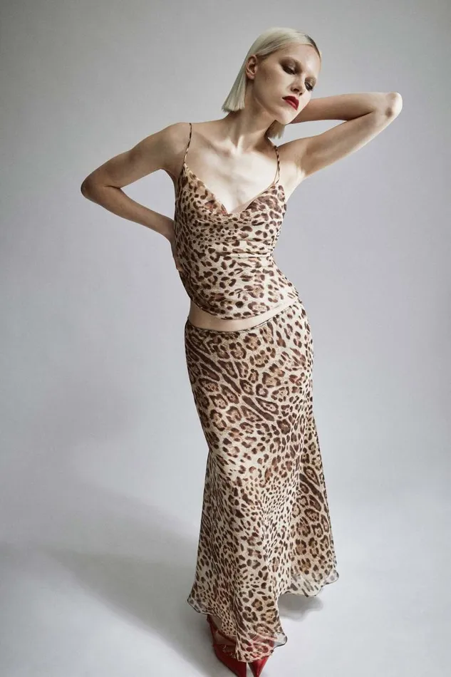 Women Party Tops Bardot Monroe Cowl Neck Cami In Brown Leopard Brown Leopard