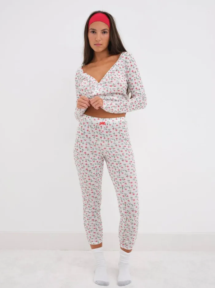 Women Pointelle Long Sleeve Sleep Set White For Love and Lemons Lingerie