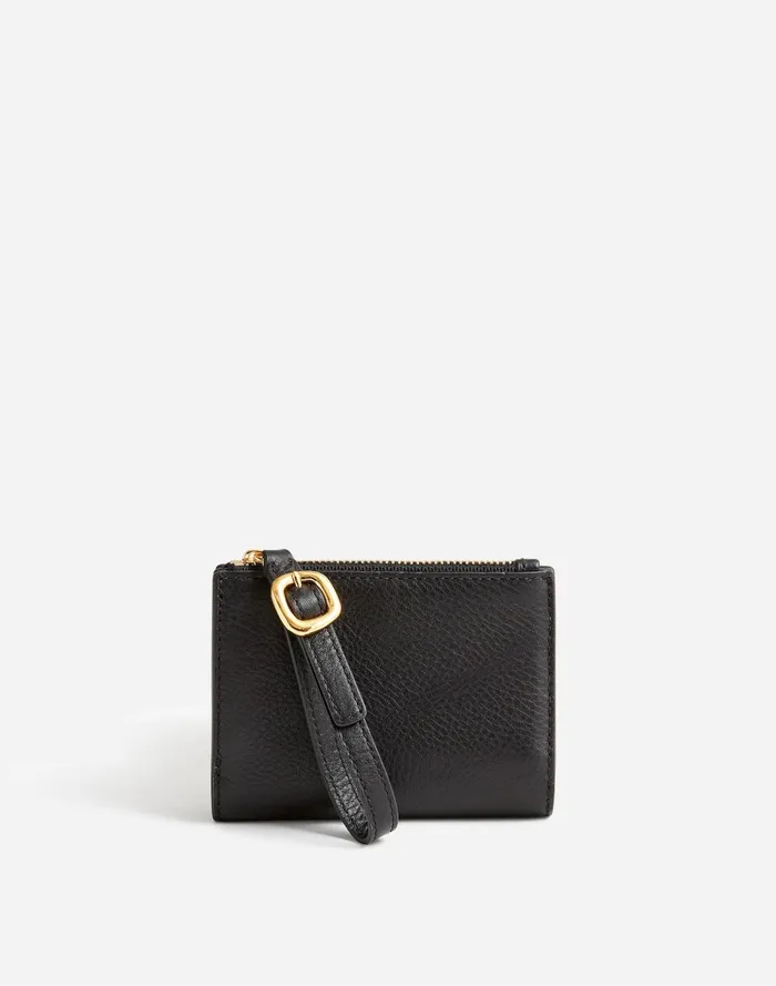 Women Pouches and Wallets Madewell Leather Bifold Wallet Wristlet True Black